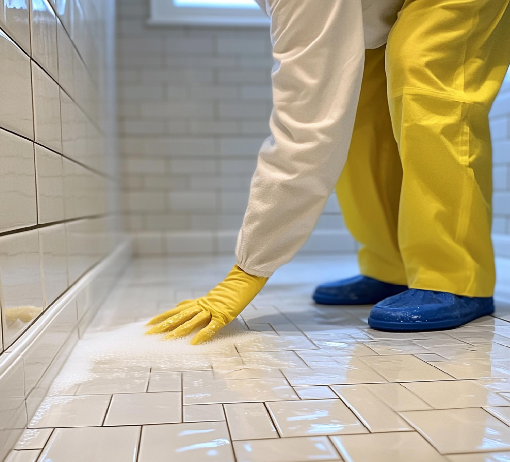tile-buffing man polishing tiles